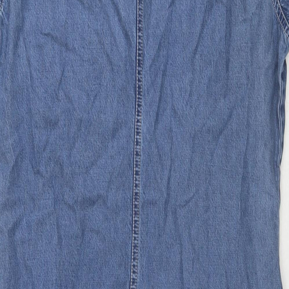 St Michael Womens Blue Lyocell Shirt Dress Size 14 Collared Button