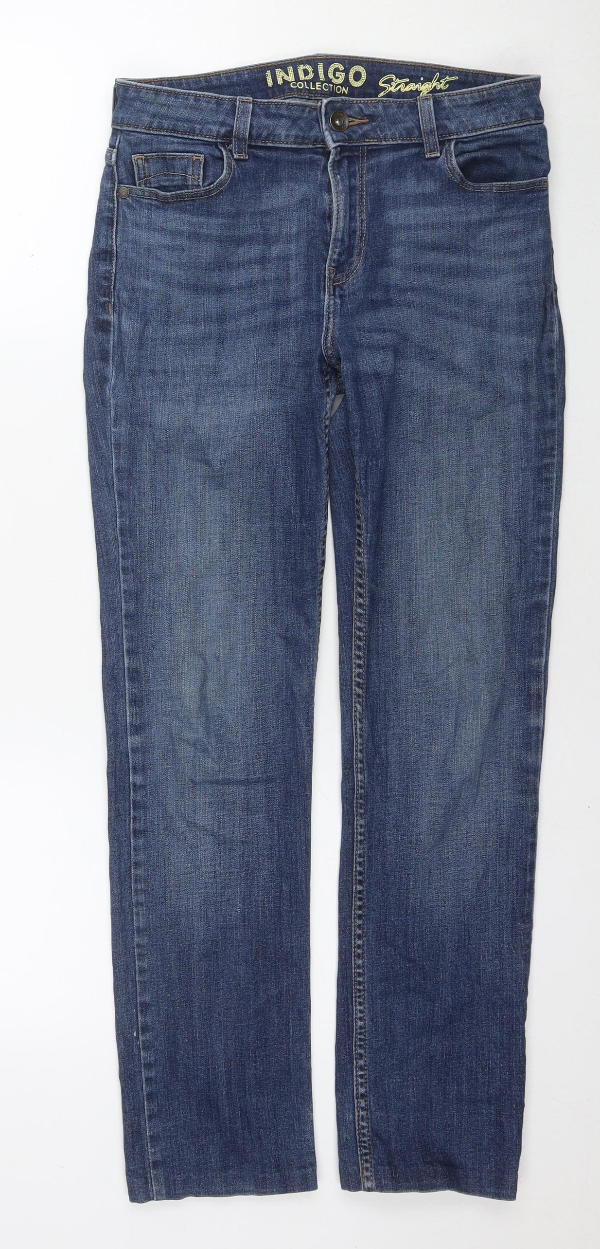 Marks and Spencer Womens Blue Cotton Skinny Jeans Size 10 L27 in Regular Zip