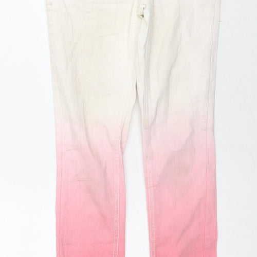 NEXT Girls White Colourblock Cotton Skinny Jeans Size 10 Years L25 in Regular Zip