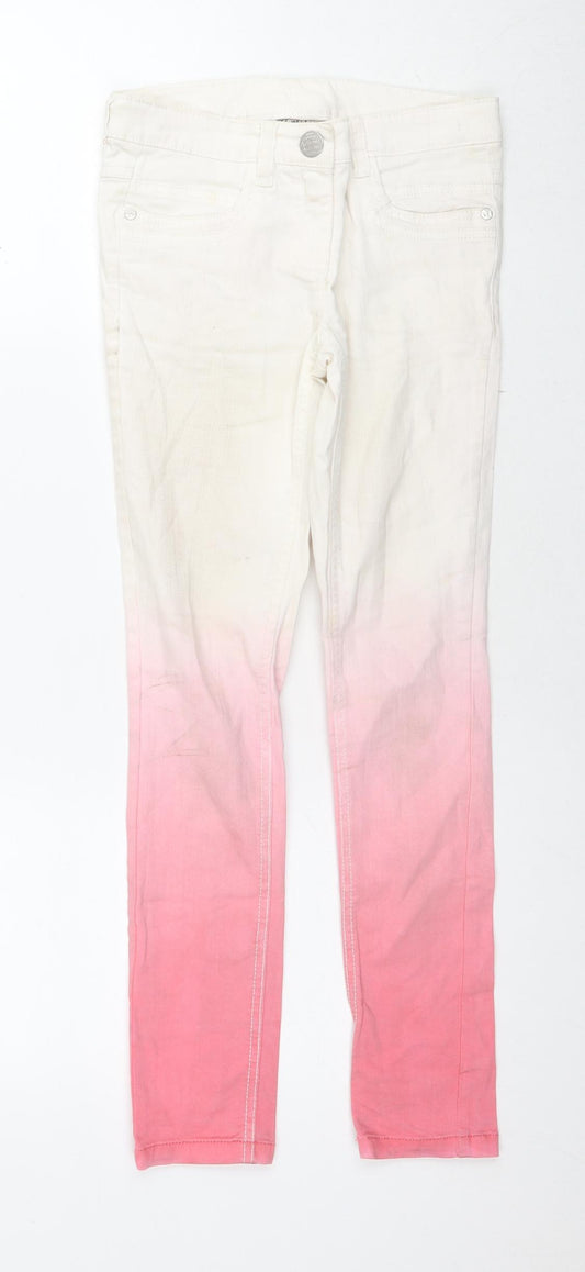 NEXT Girls White Colourblock Cotton Skinny Jeans Size 10 Years L25 in Regular Zip