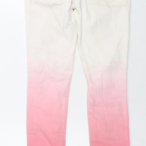 NEXT Girls White Colourblock Cotton Skinny Jeans Size 10 Years L25 in Regular Zip