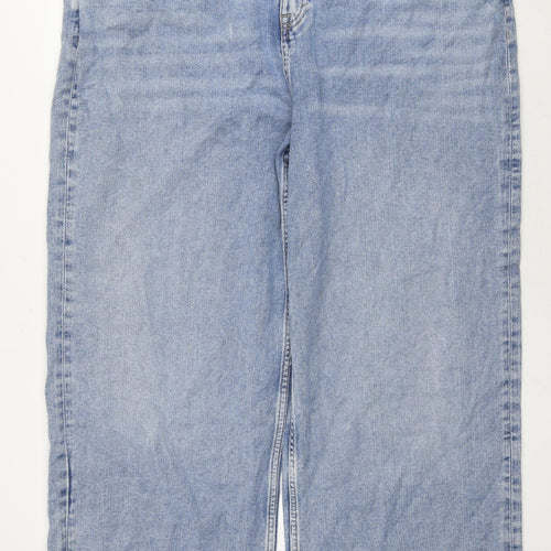 Marks and Spencer Womens Blue Cotton Wide-Leg Jeans Size 20 L30 in Regular Zip