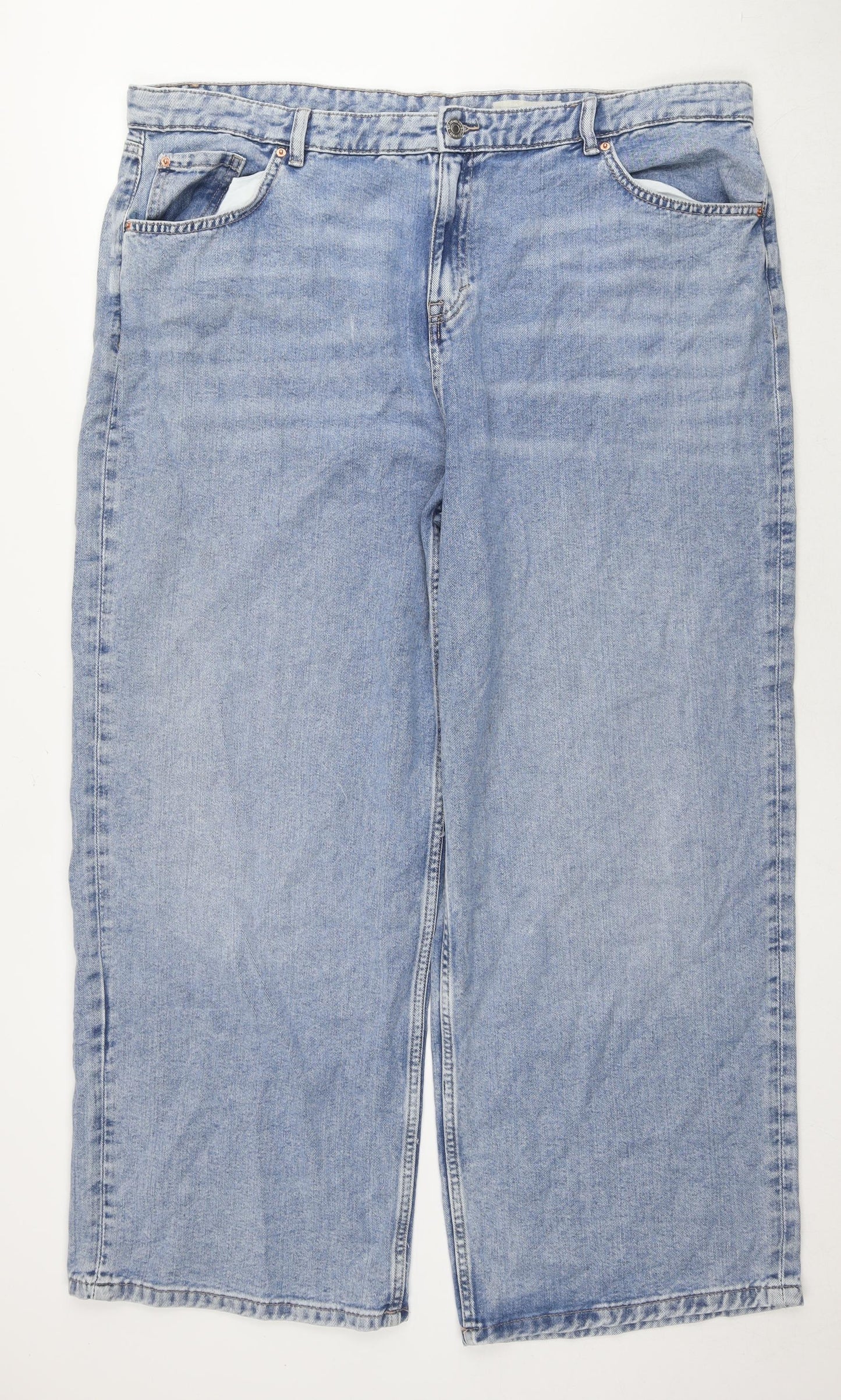 Marks and Spencer Womens Blue Cotton Wide-Leg Jeans Size 20 L30 in Regular Zip