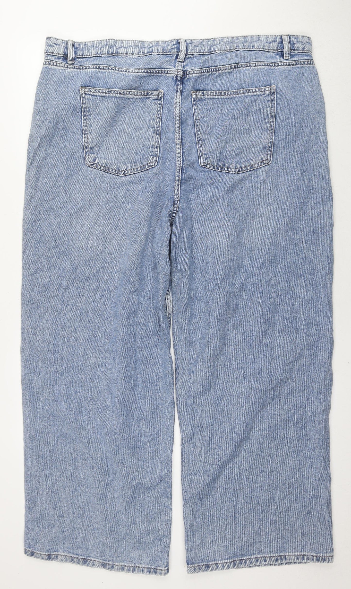 Marks and Spencer Womens Blue Cotton Wide-Leg Jeans Size 20 L30 in Regular Zip