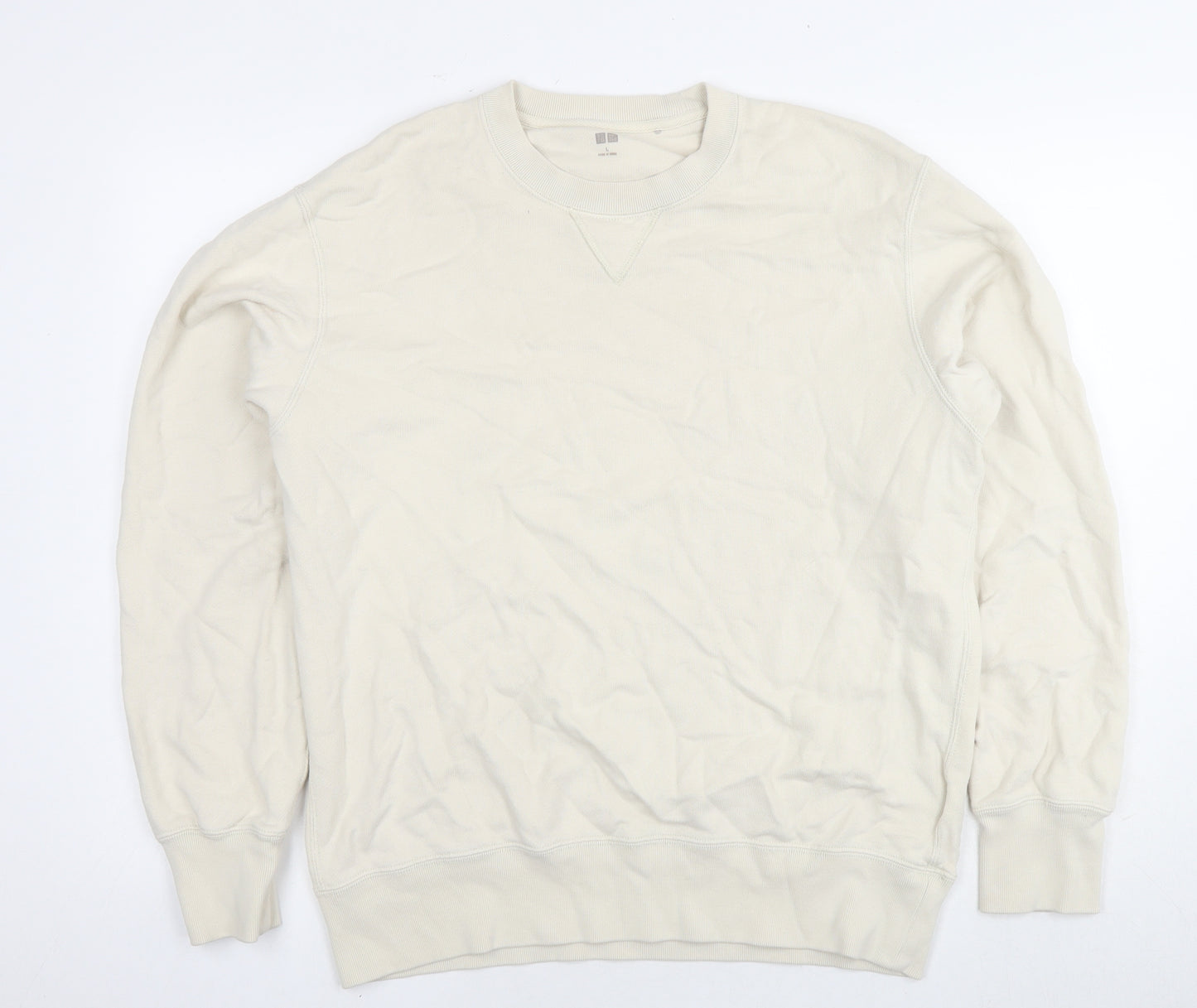 Uniqlo Mens White Cotton Pullover Sweatshirt Size L