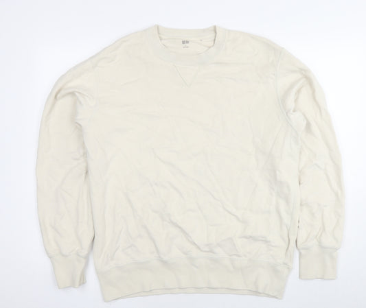 Uniqlo Mens White Cotton Pullover Sweatshirt Size L