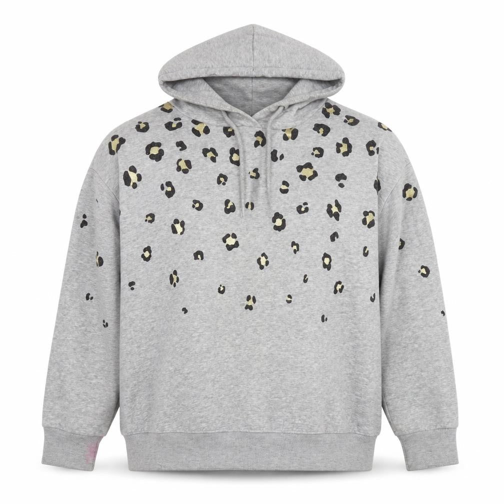 Front view of Next women’s silver cotton pullover hoodie, size S, pullover - leopard detail
