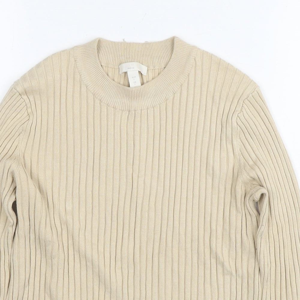 H&M Womens Beige Round Neck Acrylic Pullover Jumper Size L - Ribbed