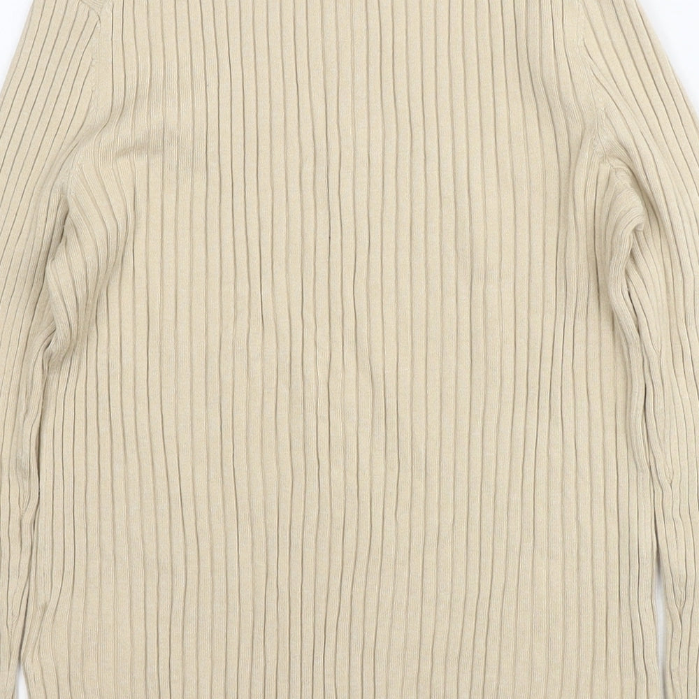 H&M Womens Beige Round Neck Acrylic Pullover Jumper Size L - Ribbed