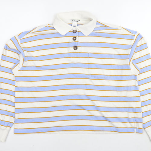 Monki Womens Blue Striped Cotton Pullover Sweatshirt Size S Pullover