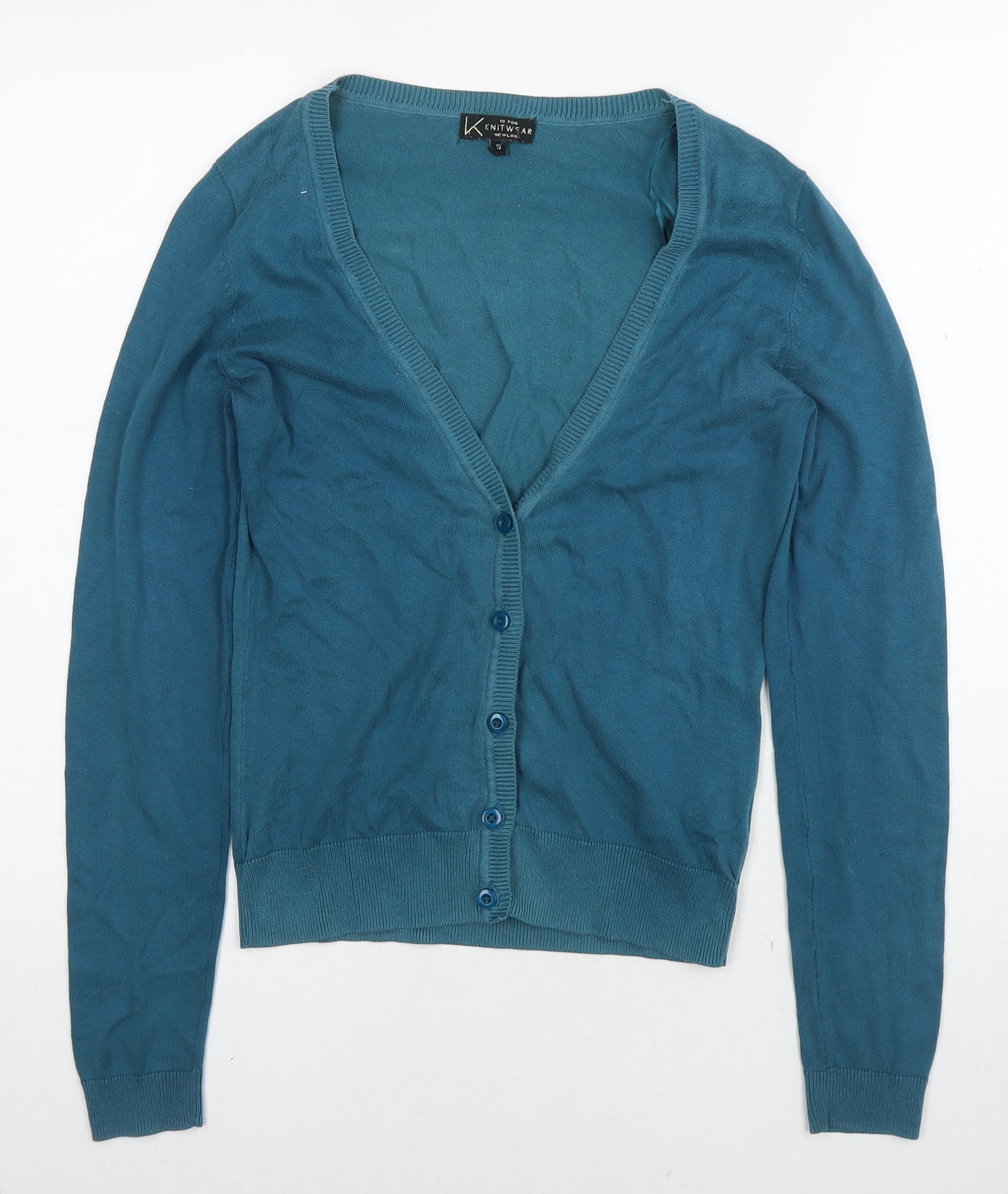 New Look Womens Blue V-Neck Polyester Cardigan Jumper Size 10