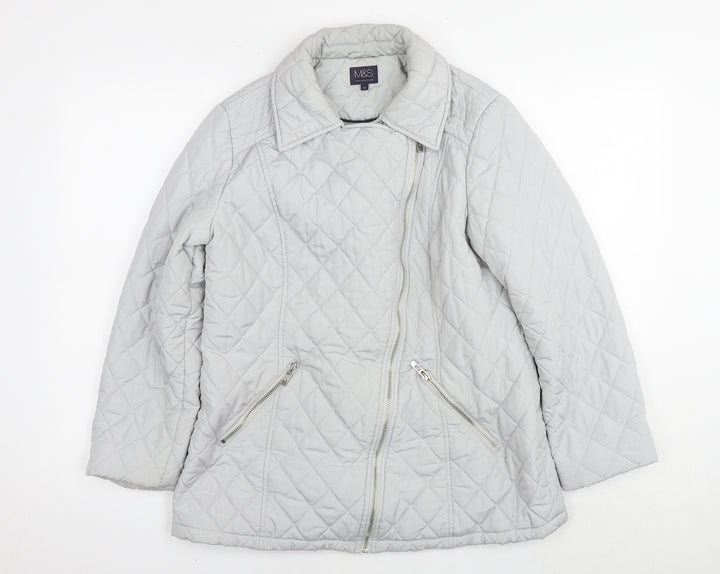 Marks and Spencer Womens Grey Quilted Jacket Size 12 Zip