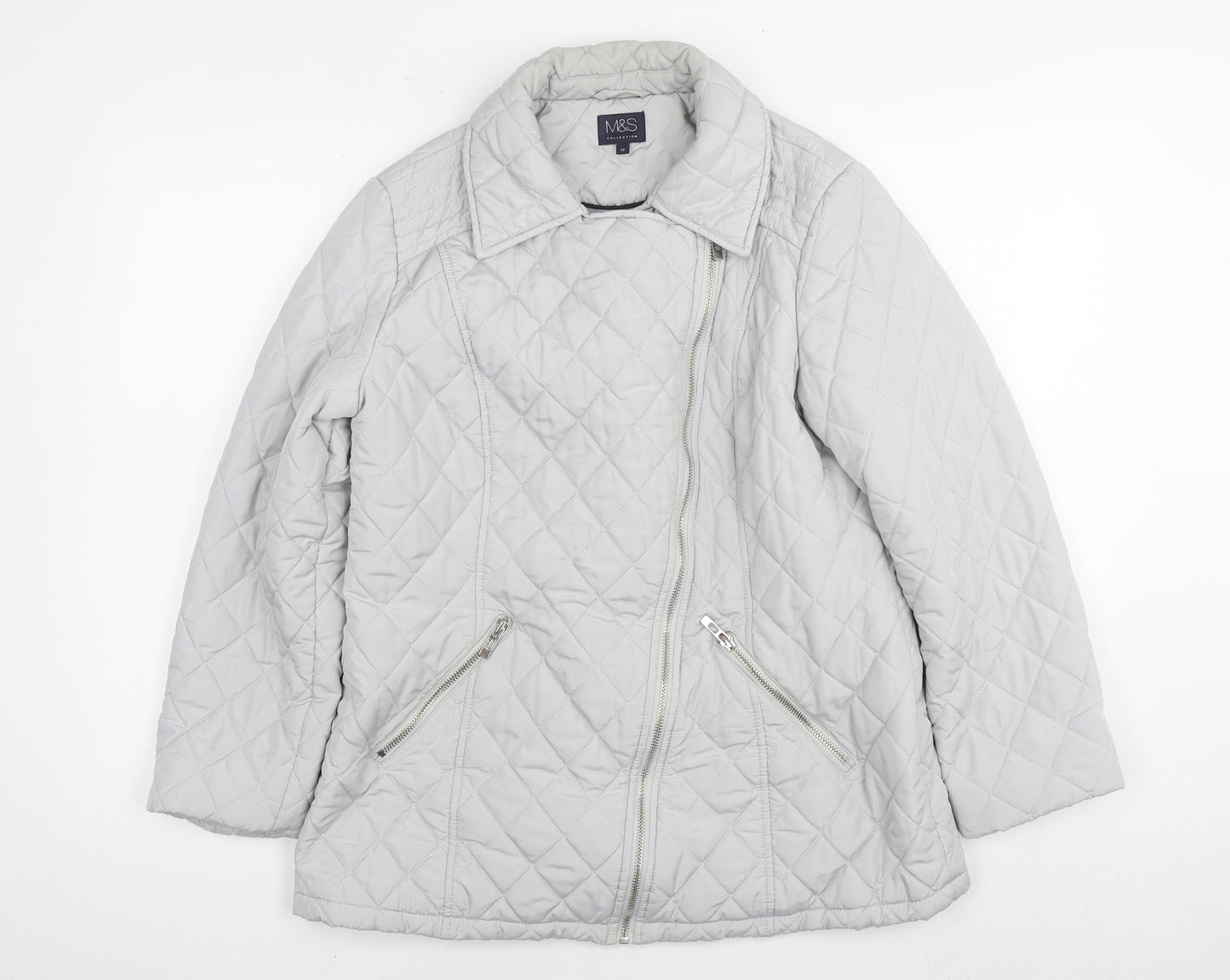 Marks and Spencer Womens Grey Quilted Jacket Size 12 Zip