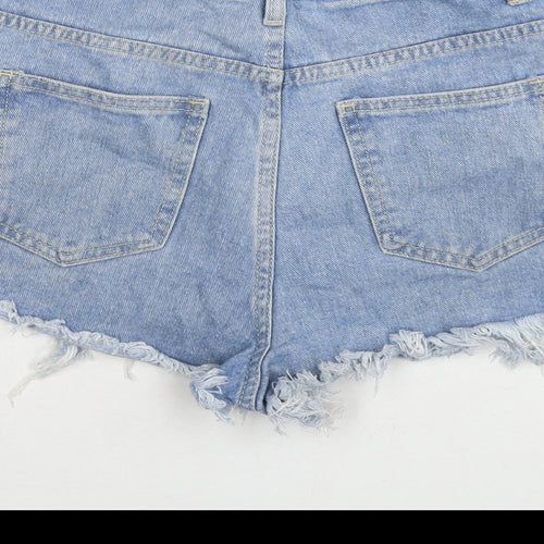 PRETTYLITTLETHING Womens Blue Cotton Hot Pants Shorts Size 6 L3 in Regular Zip - Distressed