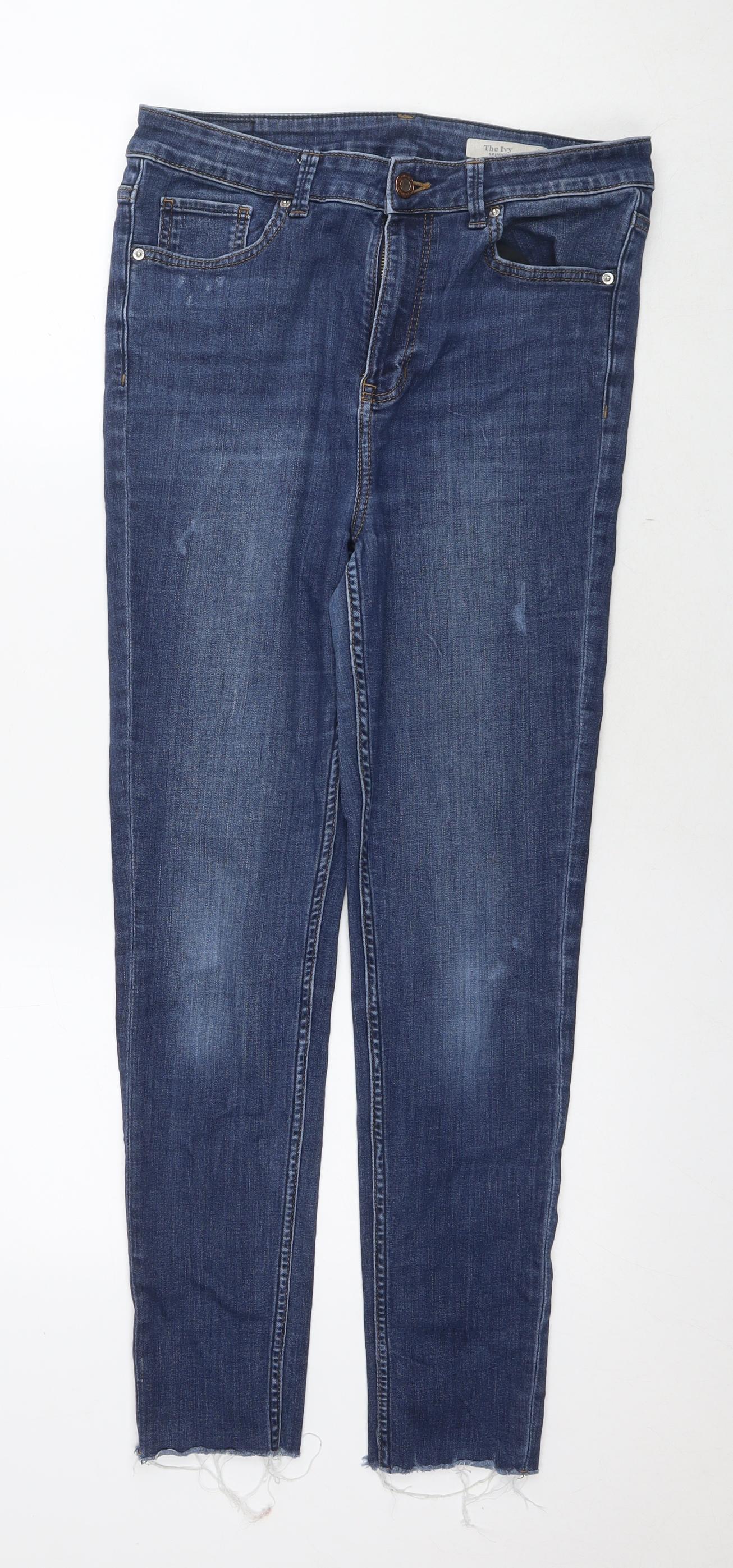 Marks and Spencer Womens Blue Cotton Skinny Jeans Size 12 L27 in Regular Zip