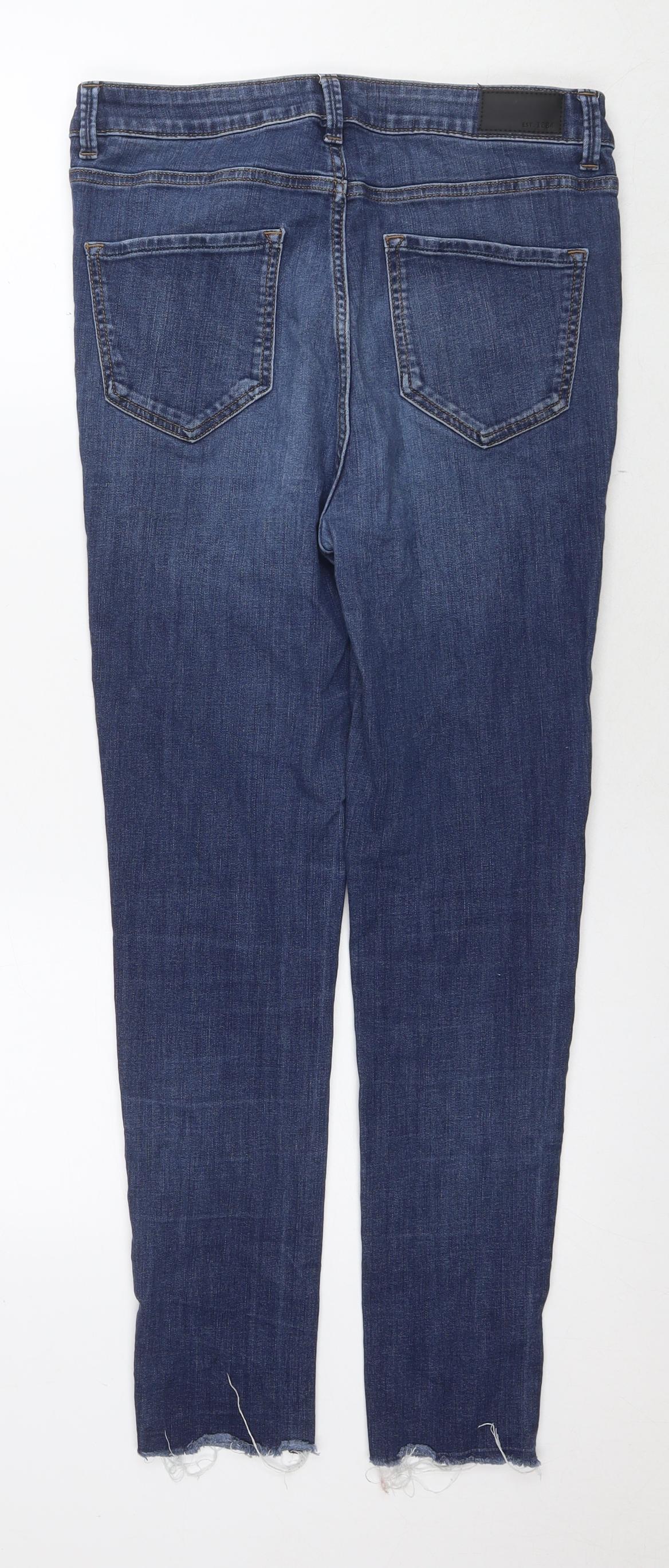 Marks and Spencer Womens Blue Cotton Skinny Jeans Size 12 L27 in Regular Zip