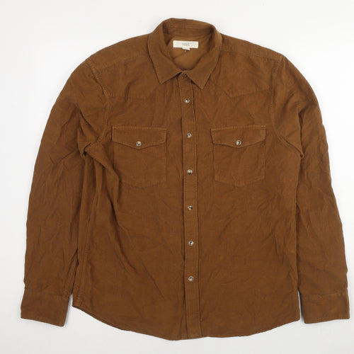 Marks and Spencer Mens Brown Cotton Button-Up Size M Collared Snap