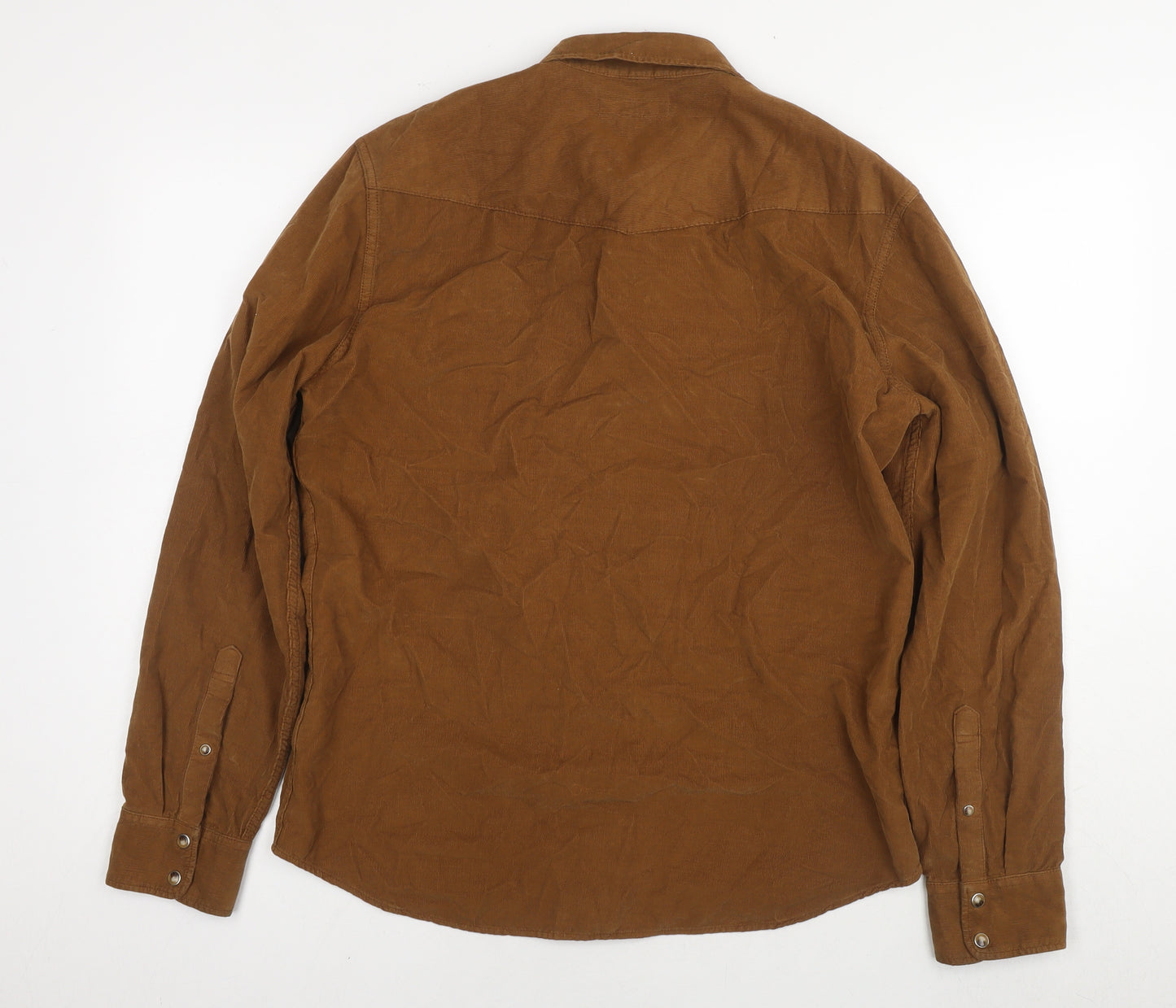 Marks and Spencer Mens Brown Cotton Button-Up Size M Collared Snap