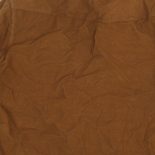 Marks and Spencer Mens Brown Cotton Button-Up Size M Collared Snap