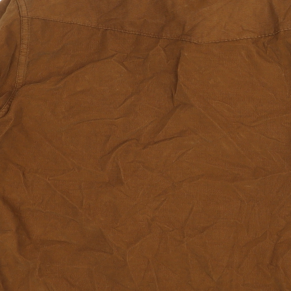 Marks and Spencer Mens Brown Cotton Button-Up Size M Collared Snap