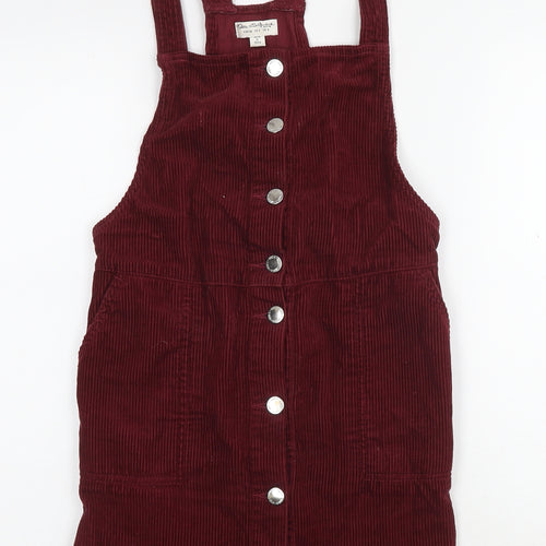 Miss Selfridge Womens Red Cotton Pinafore/Dungaree Dress Size 6 Square Neck Button