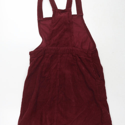 Miss Selfridge Womens Red Cotton Pinafore/Dungaree Dress Size 6 Square Neck Button