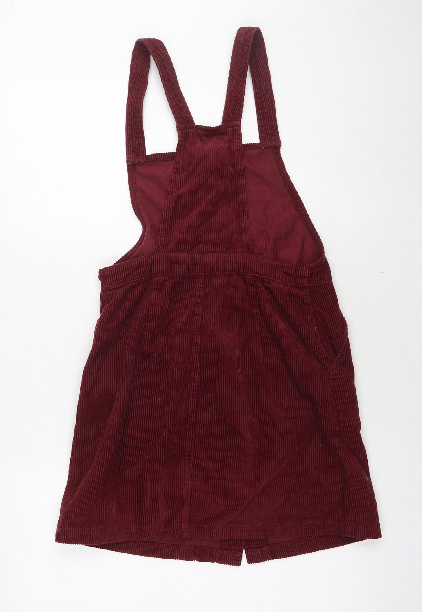 Miss Selfridge Womens Red Cotton Pinafore/Dungaree Dress Size 6 Square Neck Button