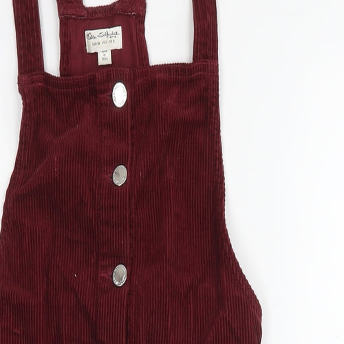 Miss Selfridge Womens Red Cotton Pinafore/Dungaree Dress Size 6 Square Neck Button