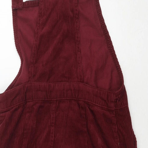 Miss Selfridge Womens Red Cotton Pinafore/Dungaree Dress Size 6 Square Neck Button