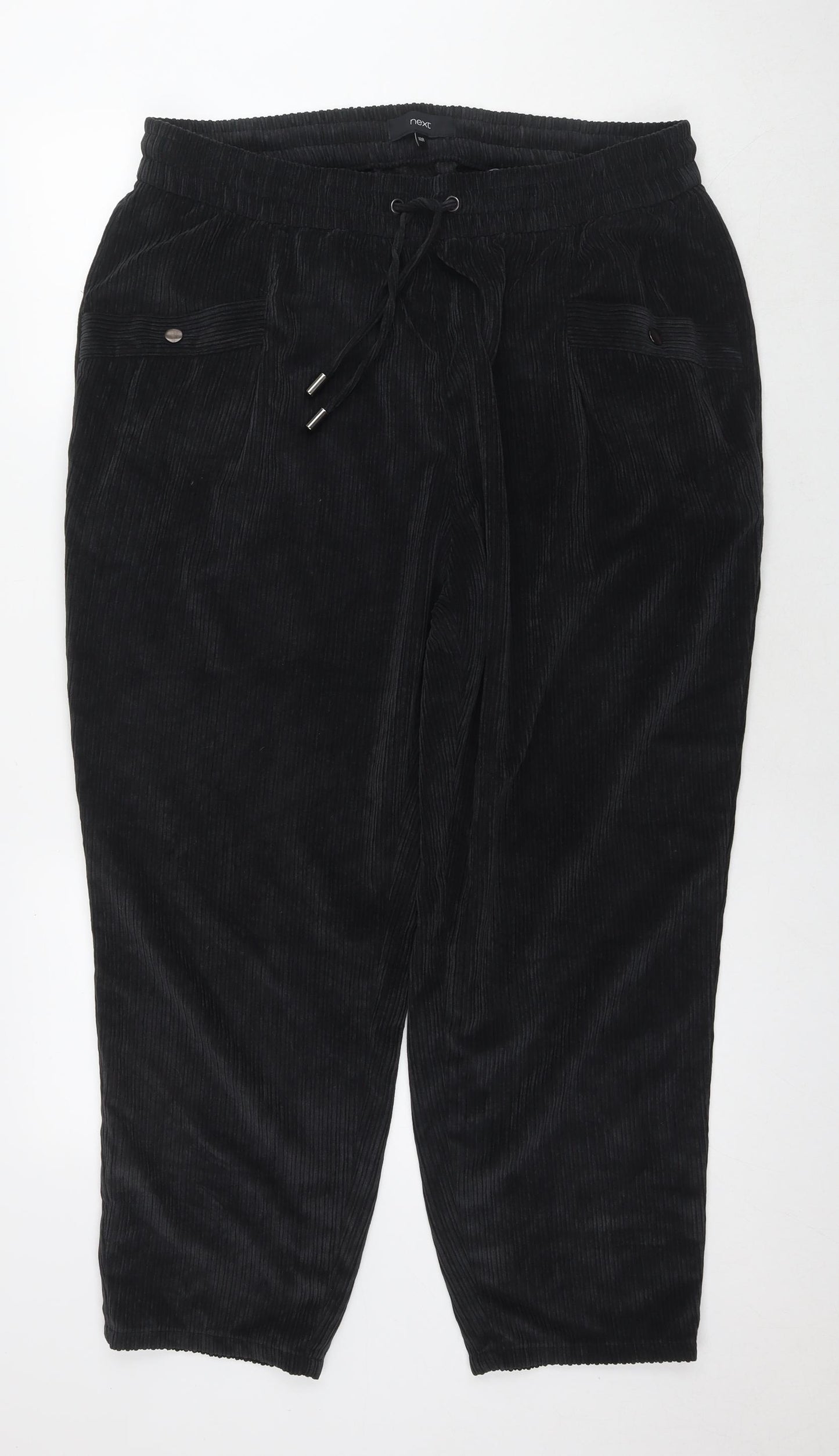 NEXT Womens Black Polyester Trousers Size 18 L26 in Regular Drawstring