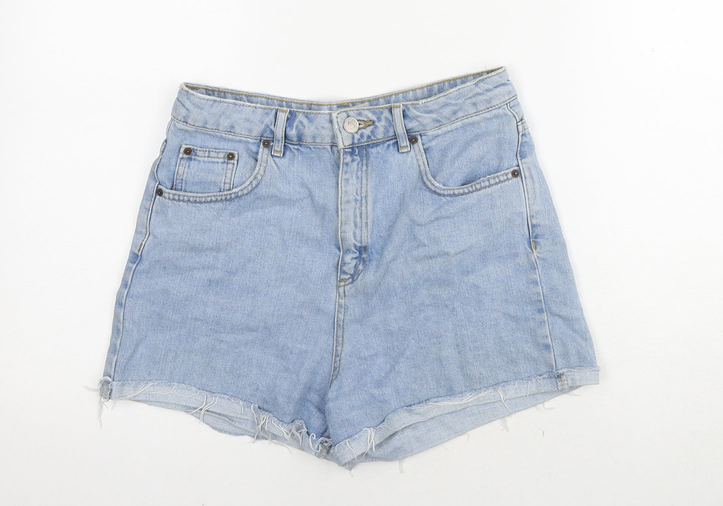 Topshop Womens Blue Cotton Hot Pants Shorts Size 10 L3 in Regular Zip