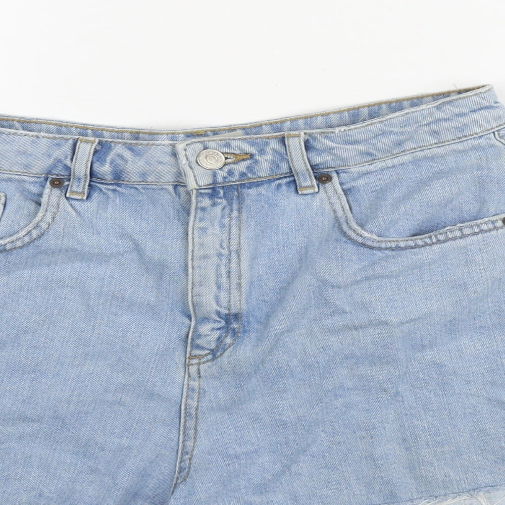 Topshop Womens Blue Cotton Hot Pants Shorts Size 10 L3 in Regular Zip