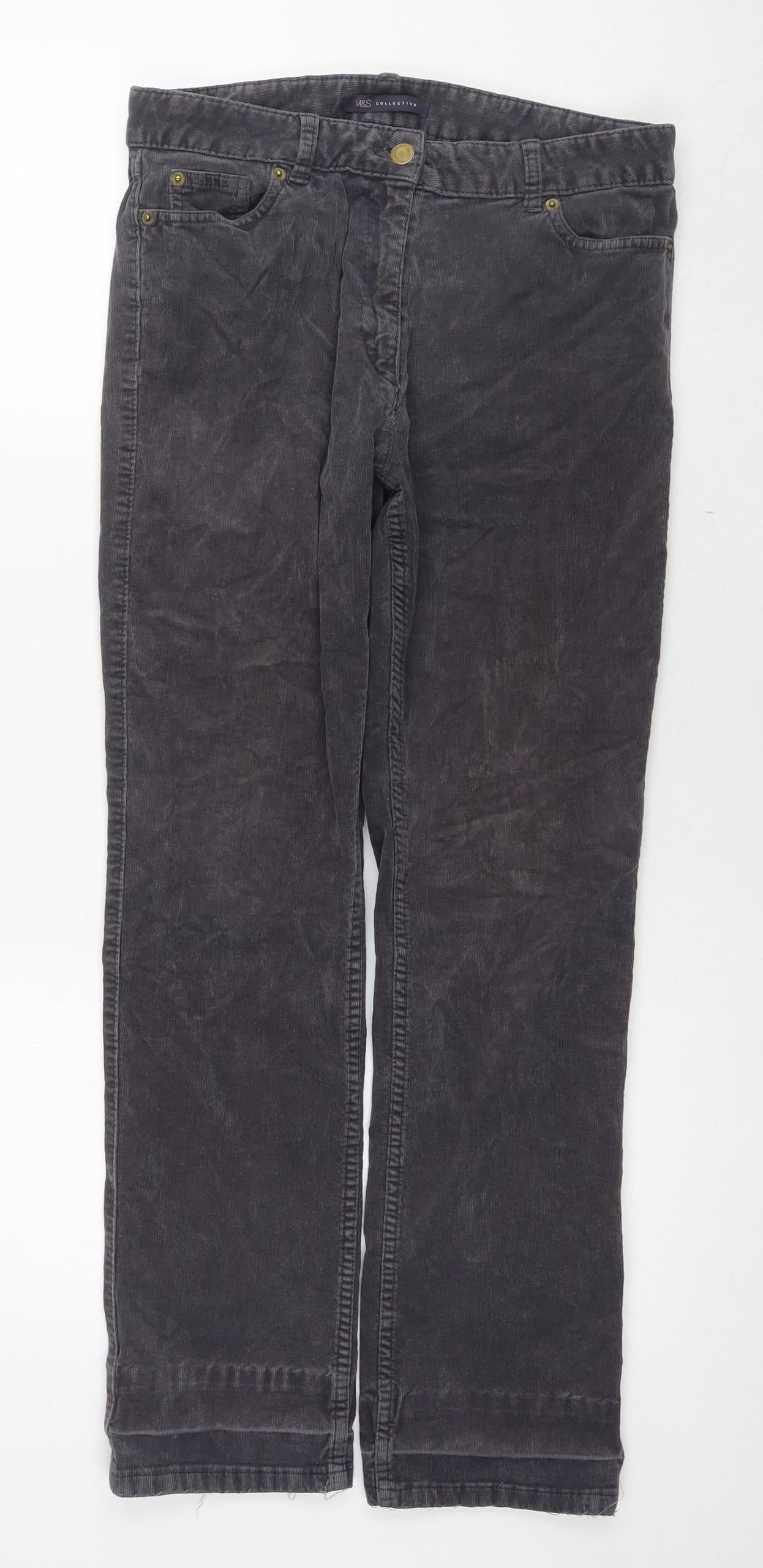 Marks and Spencer Womens Grey Camel Trousers Size 10 L27 in Regular Zip