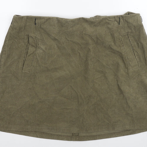 New Look Womens Green Cotton A-Line Skirt Size 18 Zip