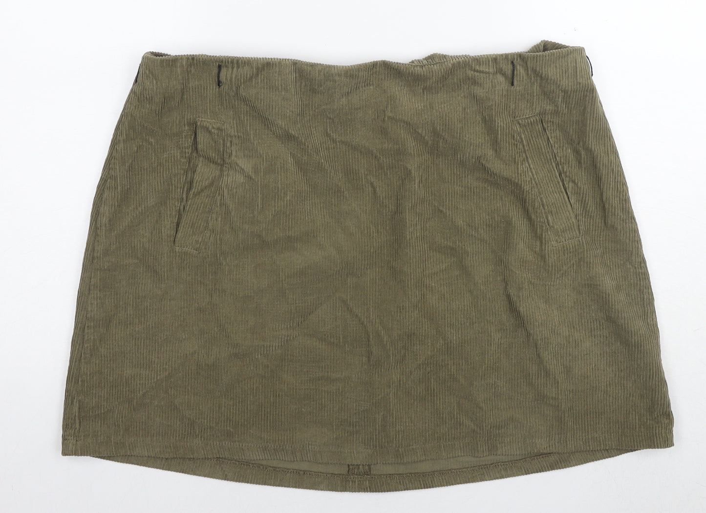 New Look Womens Green Cotton A-Line Skirt Size 18 Zip