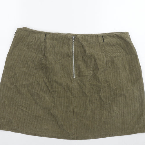 New Look Womens Green Cotton A-Line Skirt Size 18 Zip