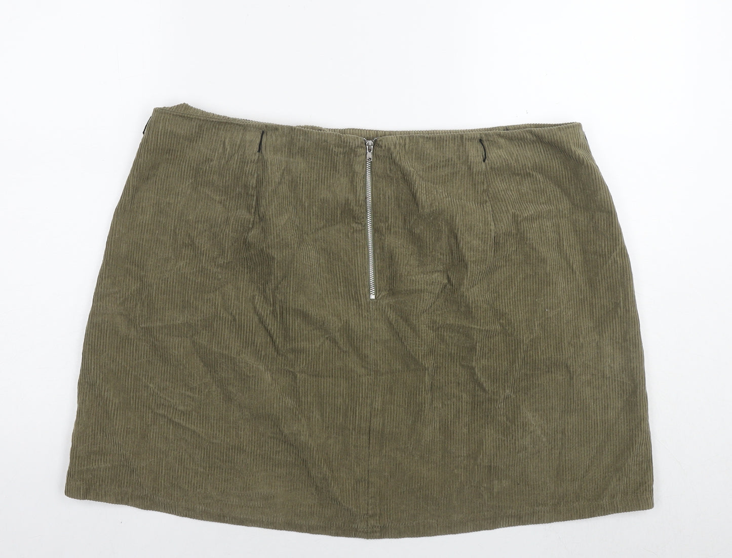 New Look Womens Green Cotton A-Line Skirt Size 18 Zip