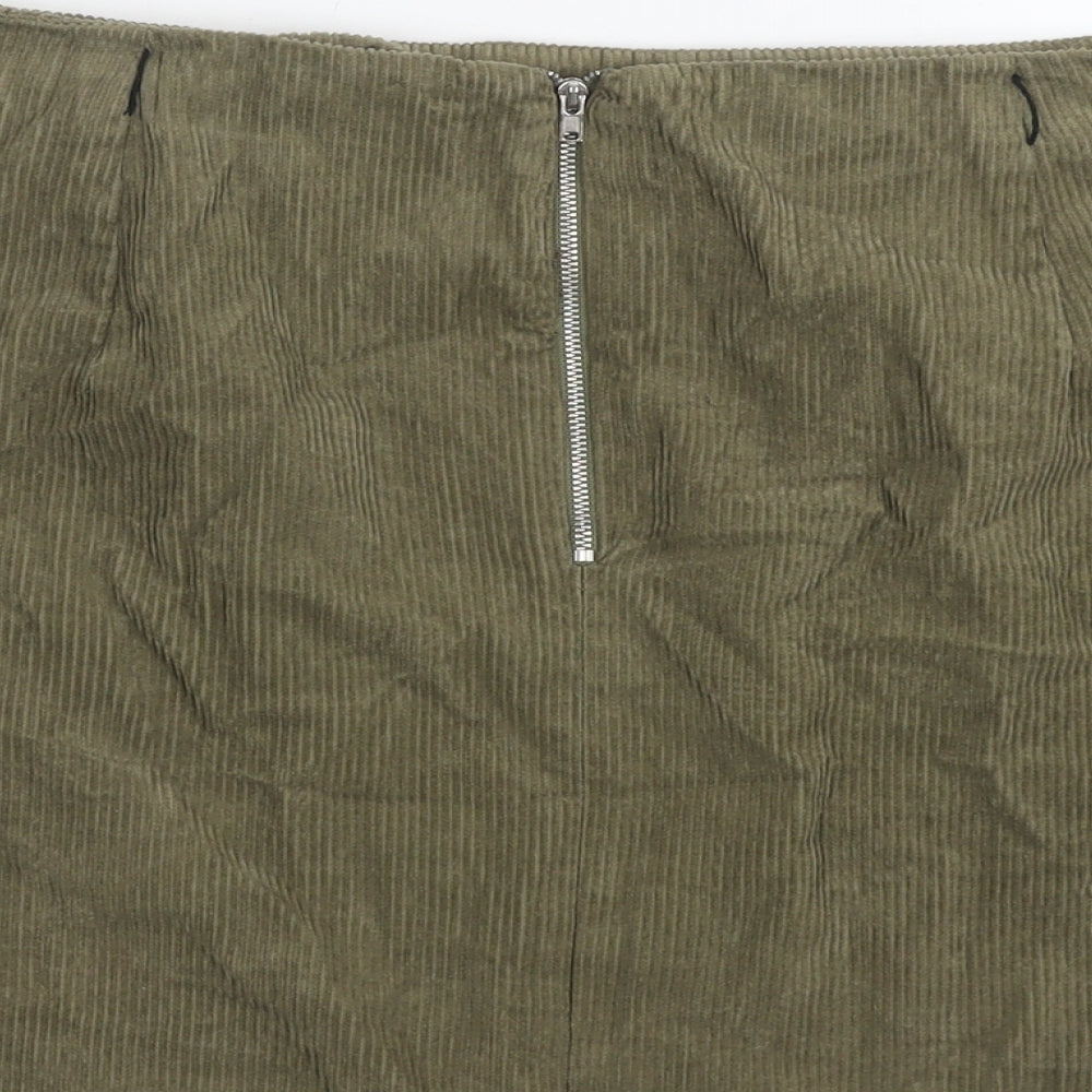 New Look Womens Green Cotton A-Line Skirt Size 18 Zip