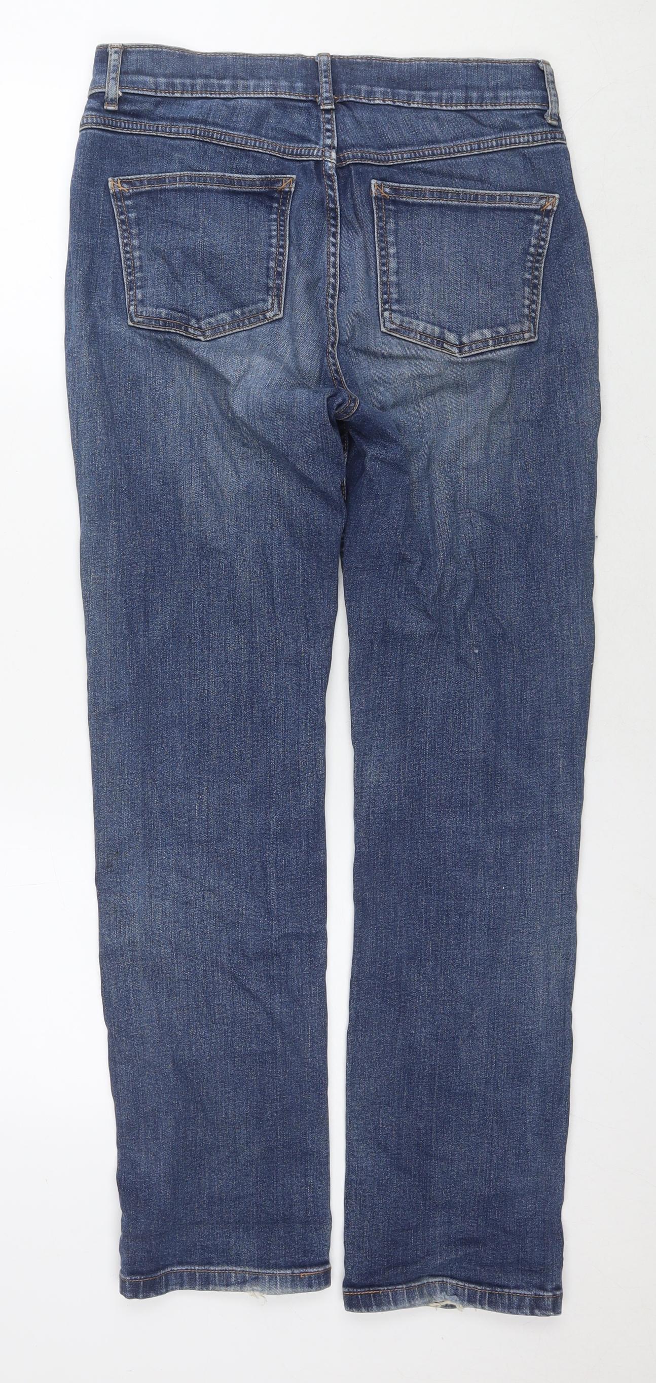 Marks and Spencer Womens Blue Cotton Straight Jeans Size 10 L28 in Regular Zip