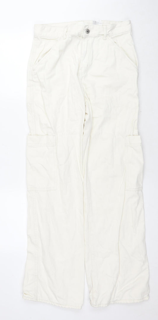 H&M Womens White Cotton Bootcut Jeans Size 12 L31 in Regular Zip - Cargo Style