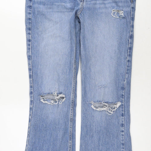 NEXT Womens Blue Cotton Flared Jeans Size 10 L30 in Regular Zip