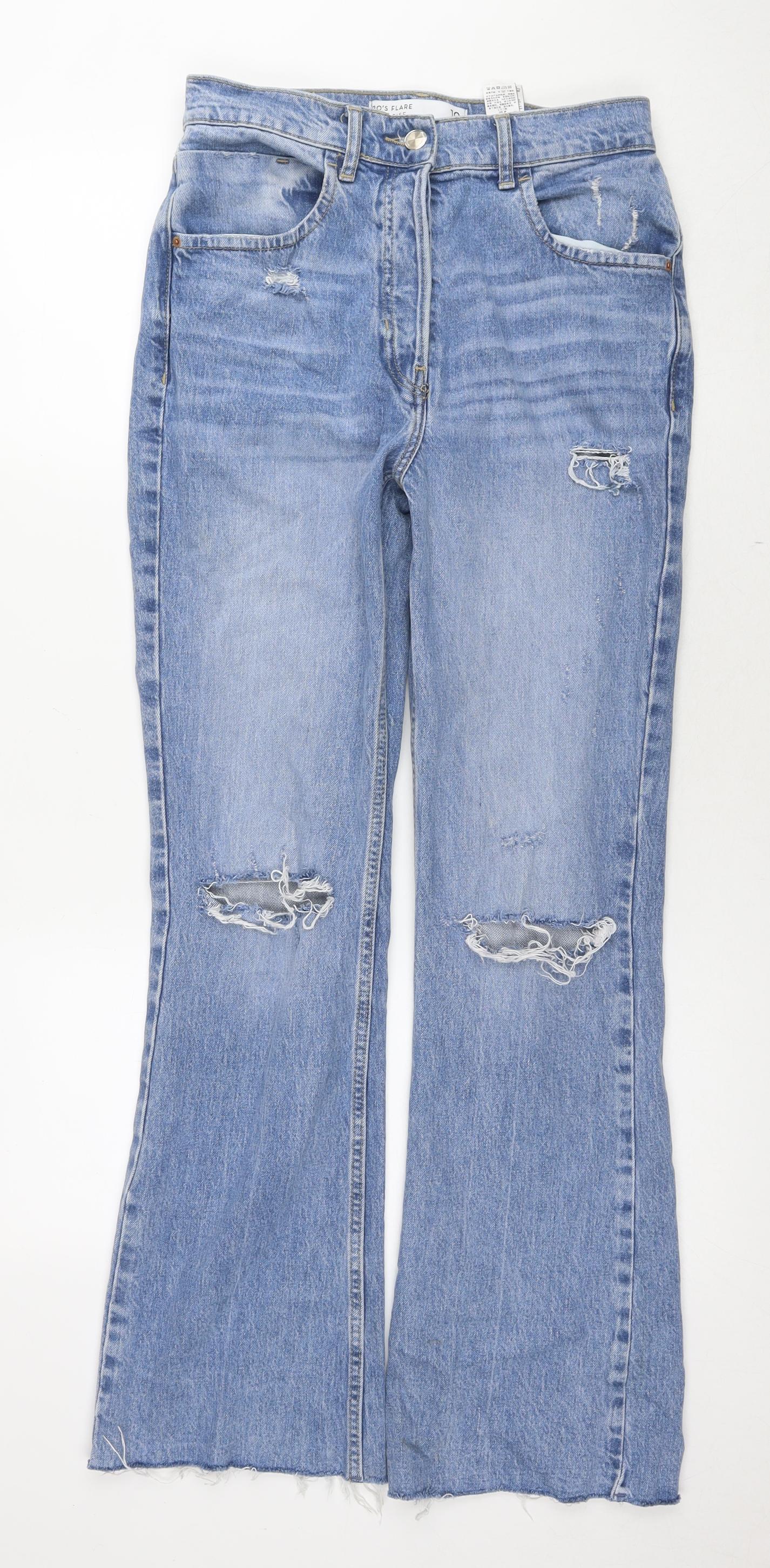 NEXT Womens Blue Cotton Flared Jeans Size 10 L30 in Regular Zip