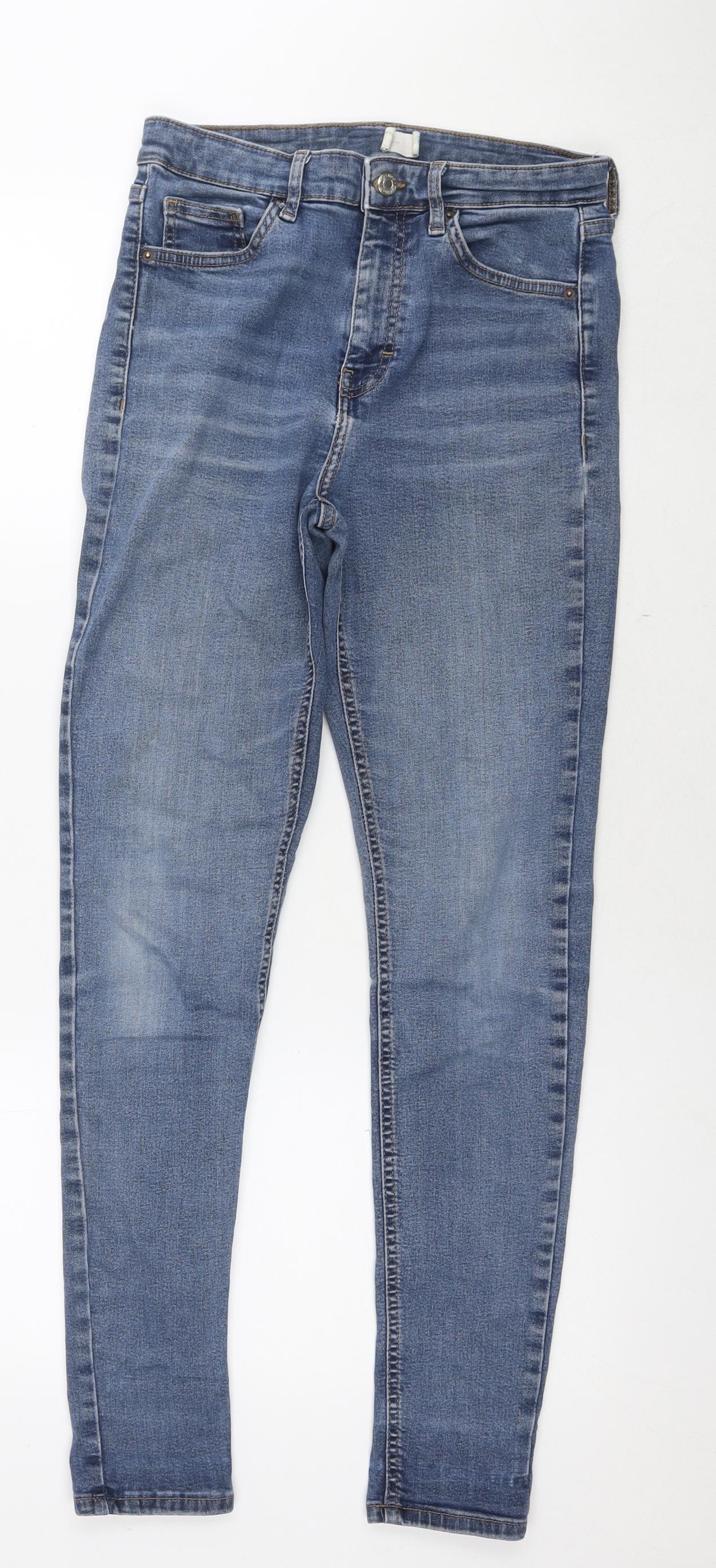 Topshop Womens Blue Cotton Skinny Jeans Size 28 in L34 in Regular Zip