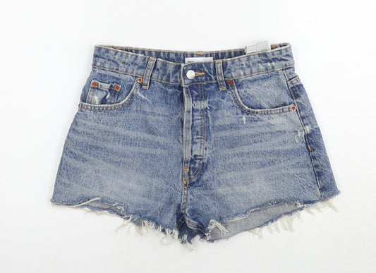 Zara Womens Blue Cotton Cut-Off Shorts Size 8 L3 in Regular Zip