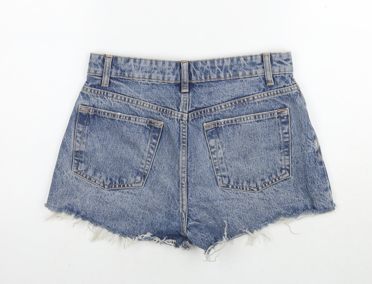 Zara Womens Blue Cotton Cut-Off Shorts Size 8 L3 in Regular Zip