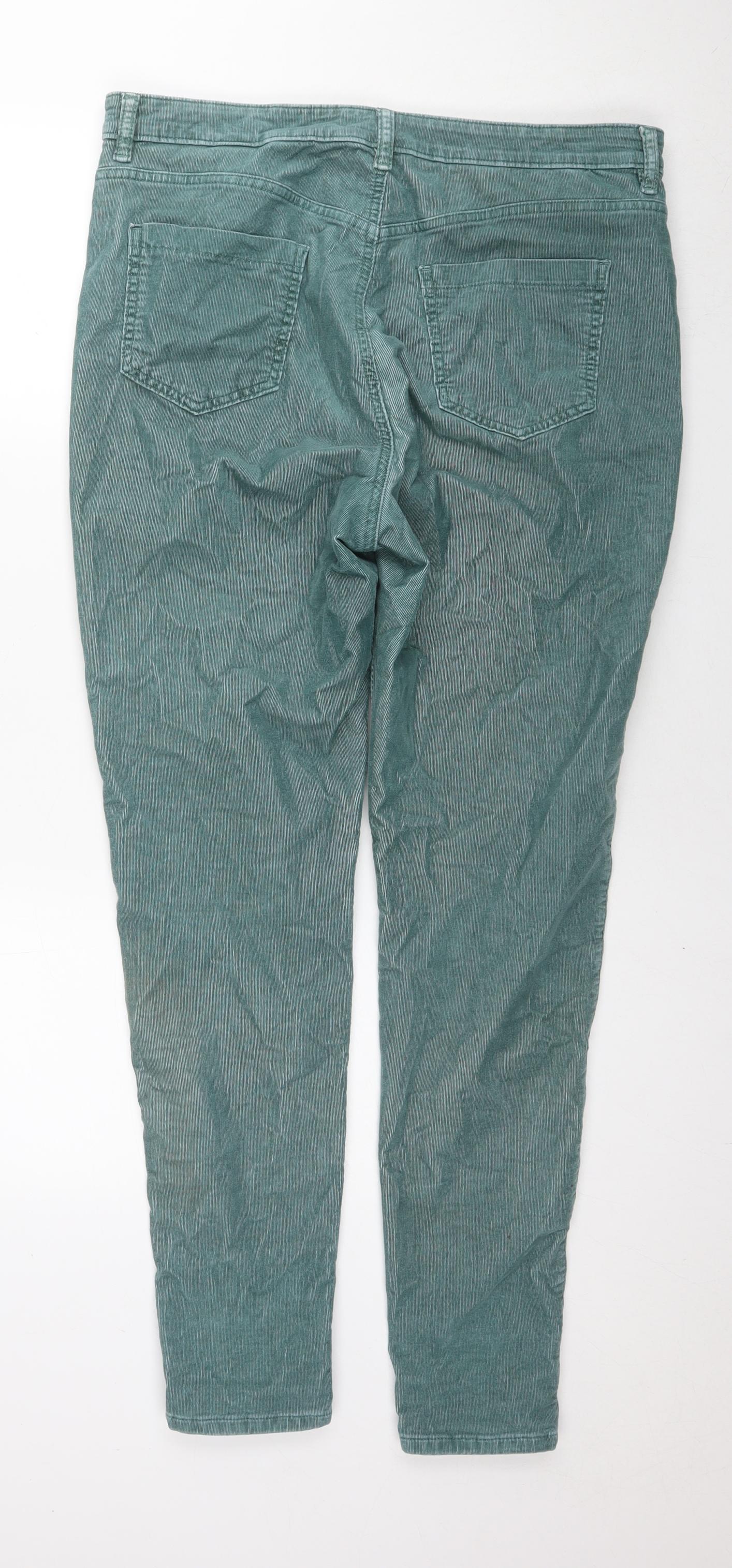 Marks and Spencer Womens Blue Cotton Trousers Size 18 L30 in Regular Zip