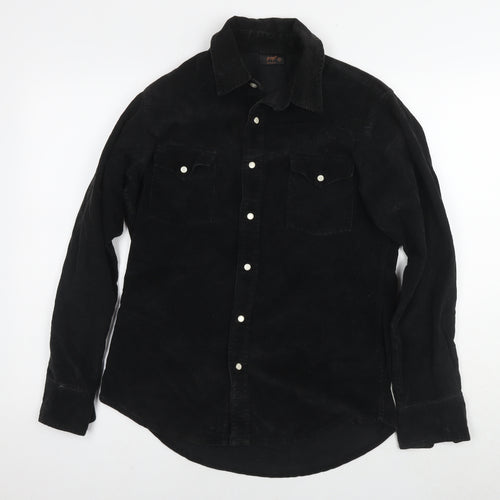 POP Mens Black Cotton Button-Up Size S Collared Snap