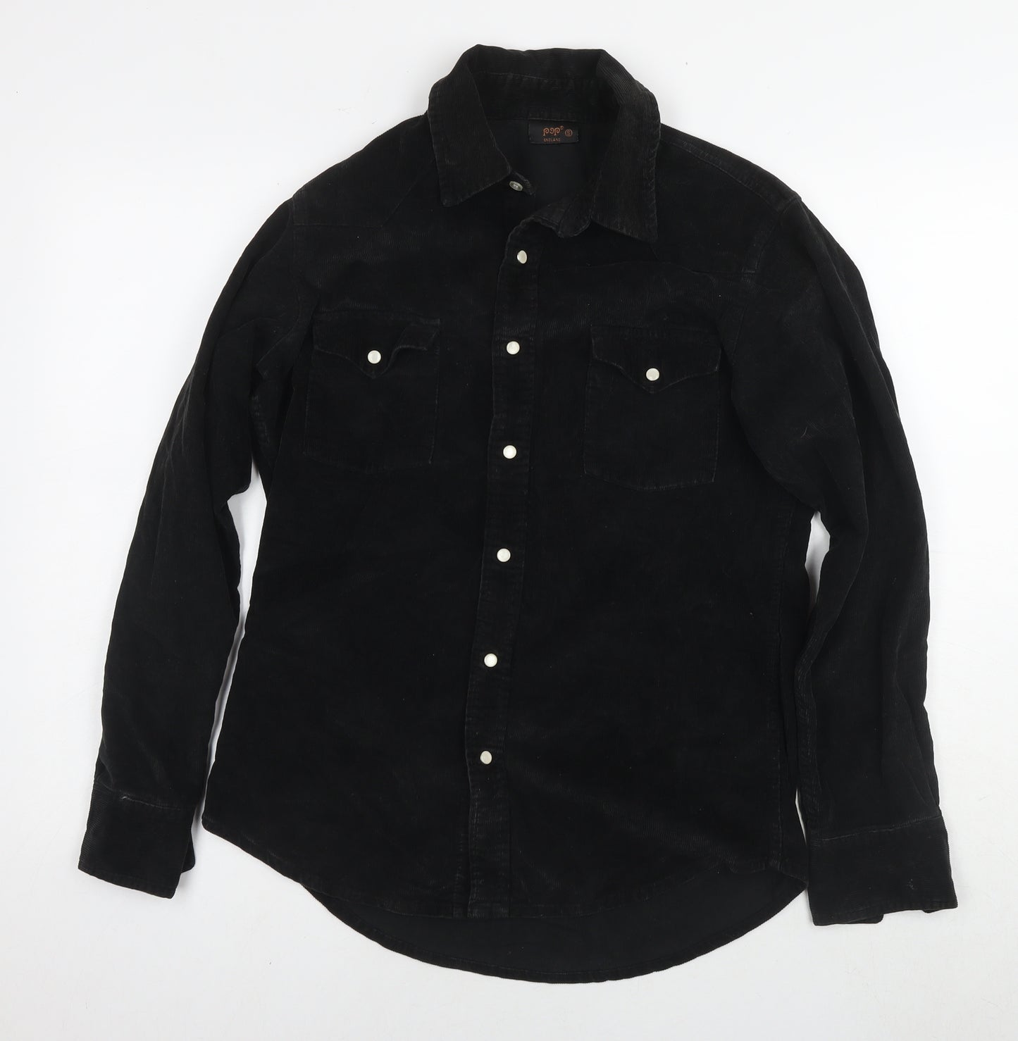 POP Mens Black Cotton Button-Up Size S Collared Snap
