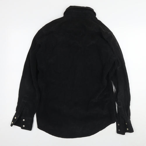 POP Mens Black Cotton Button-Up Size S Collared Snap
