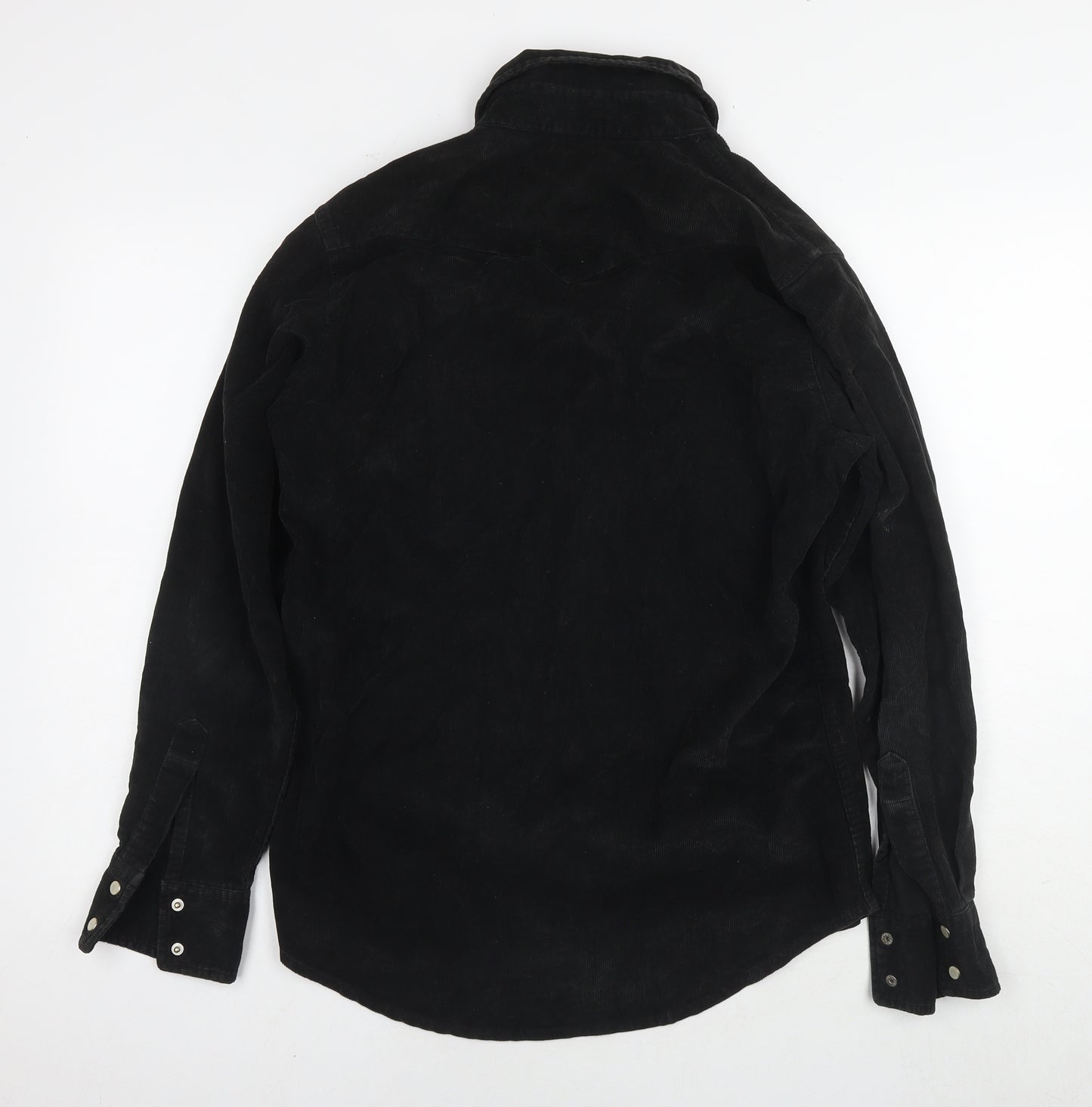 POP Mens Black Cotton Button-Up Size S Collared Snap